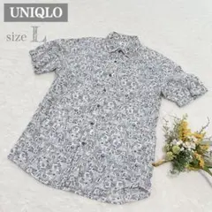 【ユニクロ】UNIQLO メンズ プリントシャツ 半袖 綿100% ホワイト L