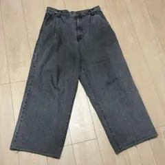 【ヴィンテージ】 ノーブランド バギーデニム 黒 スウェード加工 L 黒