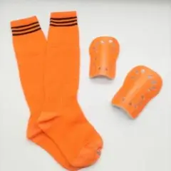 【2点セット】　オレンジ　ジュニア　サッカーソックス　＆　レガース　キッズ