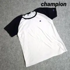 【Champion】半袖Tシャツ カットソー 白×紺 バイカラー ワンポイント