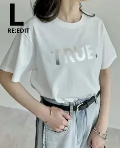 リエディTRUEメタリックロゴプリントTシャツ レディースTシャツ半袖ロゴT