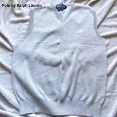 超美品 ラルフローレン ベスト ライトグレー ロゴ M