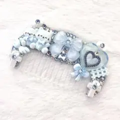 【20】水色リボンハートレジンコーム