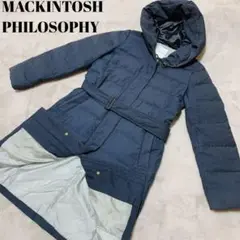 マッキントッシュフィロソフィー 裏地ストライプ ベルト付ロングダウンコート