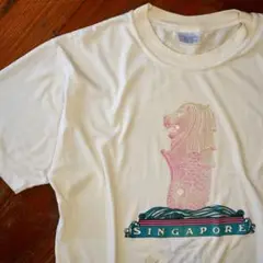 80s スーベニア MERLION Tee シンガポール製 オフホワイト 希少