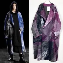 希少 Y's 19AW ジャガード 総柄 オーバーサイズコート 紫1
