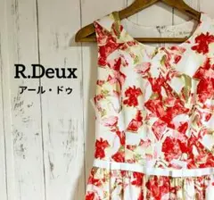 アールドゥ　花柄　ワンピース　　M　レディース　赤白　可愛い　上品