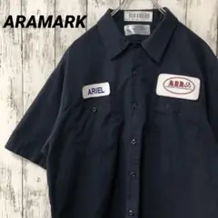 C2119 ARAMARK 海外古着 ワークシャツ 半袖シャツ ワッペン 紺