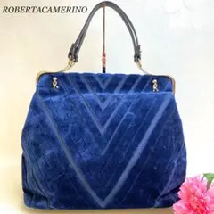 良品✨ロベルタディカメリーノ カラベラ ハンドバッグ がま口 ベロア ネイビー