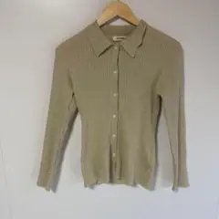 HEYUMM リブ編みベージュ長袖シャツ