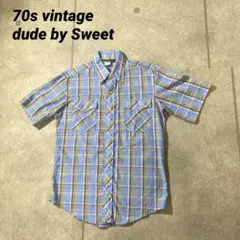 ほぼ未使用品　70sヴィンテージ　半袖ウェスタンシャツ　ラメ入り　水色　メンズM