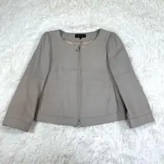 INDIVI ノーカラージャケット ラムレザー　３６　グレージュ　本革