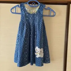 KPリバーシブル　ノースリーブワンピース 水玉模様 猫刺繍