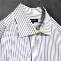 美品 アクアスキュータム ストライプホワイトシャツ セミワイドカラー LL84