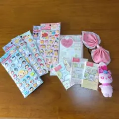 すみっコぐらしレターセット、ポチ袋、ツムツムのシール、ねずこ柄のリボンゴムなど