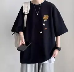 メンズ 猫 ネコ ワンポイント 半袖 Tシャツ カジュアル トップス 黒ブラック