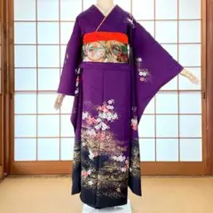 大振袖 正絹 金彩 山桜 身丈162cm 成人式 着物 A-0955