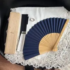 新品！未使用！高級感！西川庄六商店　紺色定規付扇子・竹　桐箱入&扇子袋付！