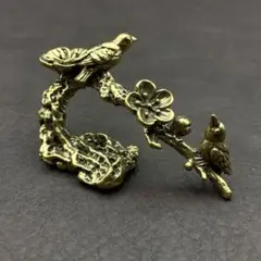 真鍮 置物 アンティーク ヴィンテージ ハンドメイド 植物 梅 ウグイス41