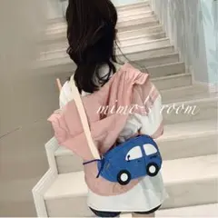 キッズショルダーバッグ 青 ブルー クルマ 男の子 女の子 ポシェット