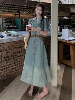 ゆったりデニム半袖ドレス✨女子会や普段使いに最適♡