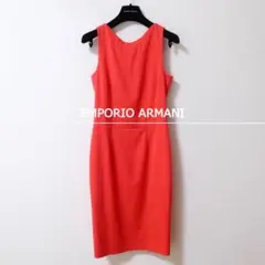 ほぼ美品 EMPORIO ARMANI Vネック 膝丈 ノースリーブ ワンピース