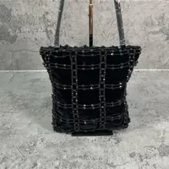 新品 ビーズ トークバッグ ハンドバッグ ブラック