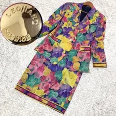 美品☆LEONARD レオナール 花柄セットアップ シルク100% 大きいサイズ