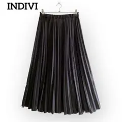 INDIVI レザープリーツスカート【38】ロング丈 ギャザー ゴムウエスト