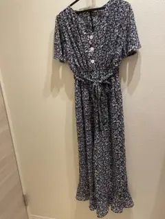 Heather 花柄 半袖 オールインワン ネイビー