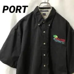 N-4772 PORT アメリカ古着 ワークシャツ 半袖 企業ロゴ 刺繍 L