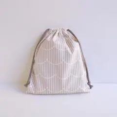 ストライプもくもくのきんちゃく　グレー　30×25