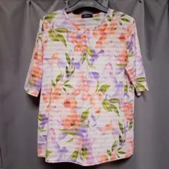Tシャツ　五分袖　花柄　LLサイズ