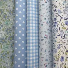 ハギレ カットクロス ブルー系 花柄 チェック ドット ボタニカル パッチワーク