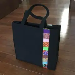 【和モダン】黒のパッチワークミニトートバッグ