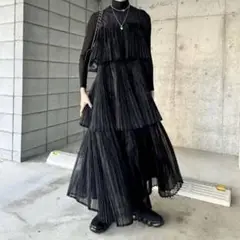 美品 ペルナ perna オーガンジープリーツワンピース サイズL グレー 美品 ペルナ perna オーガンジープリーツワンピース サイズL