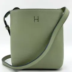 【極美品】ヒロフ ハンドバッグ ポルタ 2way レザー シボ革 グリーン 現行