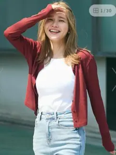 coca コンパクト　シアーカーディガン　 L　RED