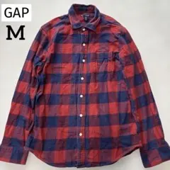 【GAP】ネルシャツ　チェック　M レッド×ネイビー　　長袖シャツ　胸ポケット