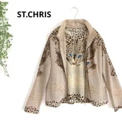 ST.CHRIS ヒョウ柄セットアップ　カットソー　ジャケット　薄手　羽織り