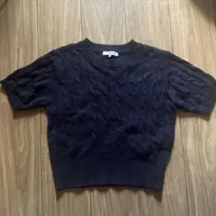 ネイビー ケーブルニット 半袖セーター