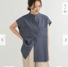 超美品『UR TECH DRYLUXE』フレンチスリーブシャツ BLUE M