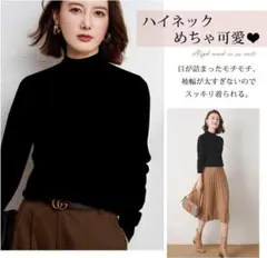 ニット トップス レディース 秋冬 ニュールック　ハイネック　M 黒