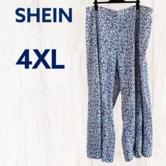 SHEIN 【4XL】花柄ワイドパンツ 青白 パンツ