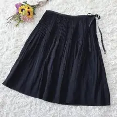 KLEIN D'OEIL　ひざ丈プリーツスカート　リボンシルク　ブラック　M