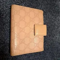 グッチ　手帳カバー　シマレザーＧＧ　革　ピンク