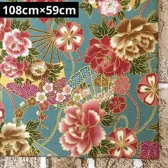 シーチング生地 花柄 扇 グリーン 108cm×59cm