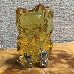 招き猫・ガラス 金運UP / イエロークリスタル オーナメント・ペーパーウエイト
