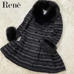 極美品✨Rene ルネ TISSUE製 フォックスファー ツイードコート 黒38