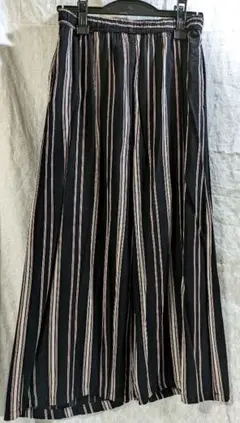 レディース ワイドパンツ キュロット ストライプ 白 黒